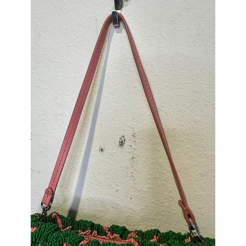 STAUD Pink Green Swirl Psychedelic Beaded Patterned Bean Convertible Bag Purse - Picture 9 of 11